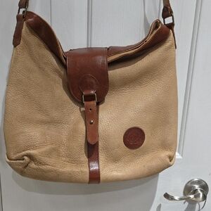 FS EARTBAGS Tan and Brown Grain Leather Shoulder Bag